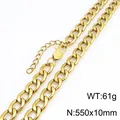 Collar de cadena Figaro hip-hop dorado pulido 10mm, 550mm largo y peso de 61g - Cadena NK Figaro (KN303354-ZJZL)