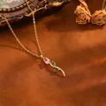Collier pendentif tulipe doré vintage avec pierres roses et vertes, style élégant - Tulipe (T079) / Collier en Zircone Rose / Or