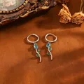 Détail exquis de boucles d'oreilles tulipes en acier inoxydable avec pierres bleues et vertes - Tulipe (T079) / Boucles d'Oreilles Zircone Bleue / Argent