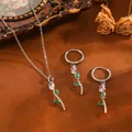 Détail du parure de collier et boucles d'oreilles fleurs en zircon argenté femme - Tulipe (T079) / Parure Collier et Boucles d'Oreilles Strass Blanc / Argent