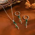 Parure de bijoux en acier inoxydable argenté avec collier et boucles d'oreilles fleurs - Tulipe (T079) / Parure Collier et Boucles d'Oreilles Strass Vert / Argent