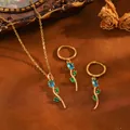 Parure de bijoux élégante collier fleur zircon et boucles d'oreilles bleu et vert - Tulipe (T079) / Parure Collier et Boucles d'Oreilles Strass Bleu / Or