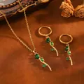 Parure de bijoux fleur en zircon vert émeraude, collier et boucles d'oreilles en or. - Tulipe (T079) / Parure Collier et Boucles d'Oreilles Strass Vert / Or