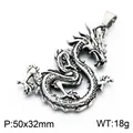 Vintage stainless steel Chinese dragon pendant necklace in antique silver finish for men - Realistic Chinese Dragon Pendant (KP118928-LU) / 50x32mm