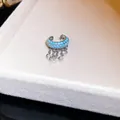 Elegant turquoise zircon ear cuff featuring dangling crystal charms for women - Butterfly Tassel Style (1#) / 1 Piece / Blue