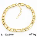 Bracelet chaîne Figaro en acier inoxydable doré de haute qualité, taille 190x6mm, poids 9g - Style Or-6mm (KB215212-KGM)