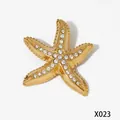 Modische vergoldete Seestern-Brosche aus Edelstahl mit funkelnden Strasssteinen - Gold Seestern Strass Stil (X023) / Gold