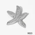 Elegante broche de estrella de mar de acero inoxidable con cristales brillantes - Estilo Estrella de Mar Strass Plateado (X023) / Plateado