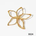 Elegant gold-plated stainless steel hollow flower brooch pin with abstract starfish design - Gold Hollow Floral Style (X024)