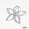Minimalist silver stainless steel brooch with artistic hollow starfish flower design - Silver Hollow Floral Style (X024)