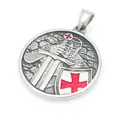 Vintage stainless steel Knights Templar pendant featuring a red cross shield for men - Templar Knight (KP117019-LU) / Pendant Only