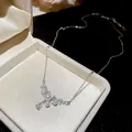 Elegante silberfarbene Perlenkette mit funkelndem Tropfen-Zirkonia-Anhänger - 61# Halskette Tropfen-Zirkonia Schlüsselbein