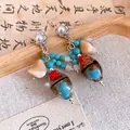 Boheemse oorbellen in etnische stijl met zilveren naalden en kleurrijke kralen. - Zilveren Stift (55#)