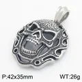 Punk biker style stainless steel skull pendant with unique hollow flame border design - Pendant Only (No Chain) / Steel