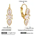 Detailed product specifications for gold stainless steel zircon earrings showing dimensions - Three-Stone Combination Earring (JDE0304308) / 1 Pair/Pack