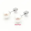 Elegante Muschelperlen-Ohrstecker mit herzförmigen Edelstahl-Verschlüssen für Damen - Herzförmige Ohrring-Verschlüsse / 6mm Perle / Silber