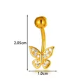 Piercing de nombril papillon doré élégant avec cristaux et hauteur totale de 2,05cm - Style Papillon Ajouré (2658-9#) / Or