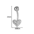 Piercing de nombril en acier inoxydable avec cœur et cristaux, 2 cm - Style Petit Cœur (2658-7#) / Argent