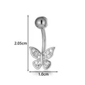 Piercing de nombril papillon argenté avec zircons cubiques clairs et largeur de 1,0 cm - Style Papillon Ajouré (2658-9#) / Argent