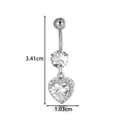 Piercing de nombril en acier inoxydable argenté avec pendentif cœur en cristal, 3,41 cm - Style Grand Cœur Pendentif (2658-11#) / Argent