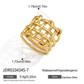 Stainless steel woven ring detail with 1.79cm diameter and weight 5.6g information. - Hollow Geometric Woven Style (JDR0104345-7) / Size 7 / Gold
