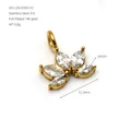 Macro detail of 14K gold PVD plated stainless steel pendant with five marquise zircons - Marquise Inlaid Pendant Large (ZA2330G-03) / 12.3mm / Gold
