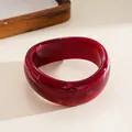 Elegant red marble acrylic chunky bangle with irregular round design - Irregular Wide-Edge Round Bangle / Rose Red