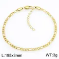 Bracelet chaîne Figaro minimaliste en acier titane doré, réglable, largeur 3 mm - Style Or-3mm (KB215204-KGM)