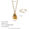 18K gold plated stainless steel rose flower pendant necklace with a green stone detail - January Rose (N3945_Gold_1) / 18K Gold