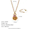 18K gold plated stainless steel sunflower necklace with pink gemstone pendant - April Sunflower (N3945_Gold_4) / 18K Gold