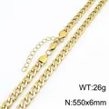 Collar de cadena de eslabones de acero inoxidable oro pulido 6mm ancho 550mm largo - Cadena NK Figaro (KN303346-ZJZL)