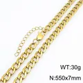 Collar de cadena de eslabones de acero inoxidable dorado unisex, diseño básico de 550x7mm. - Cadena NK Figaro (KN303348-ZJZL)