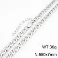 Collar de cadena Figaro NK de acero inoxidable plateado, 7 mm de ancho, 30 g, estilo minimalista - Cadena NK Figaro (KN303349-ZJZL)