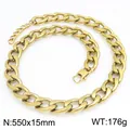 Collar de cadena de eslabones cubanos de acero inoxidable dorado, 15 mm - Cadena NK Figaro (KN303360-ZJZL)