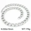 Collar de cadena de eslabones NK de acero inoxidable plateado pulido, 15 mm de ancho - Cadena NK Figaro (KN303361-ZJZL)