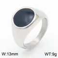 Minimalist polished stainless steel ring featuring a black geometric round inlay detail - Size 6 / 13mm Round Style (KR1087545-KFC) / Silver Black