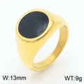 Geometric gold stainless steel ring with black oval inlay, 13mm width and 9g weight - Size 6 / Round Style (KR1087544-KFC) / 13mm / Gold