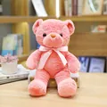 Simpatico orsetto di peluche rosa morbido con fiocco di nastro di raso per regali - Stile Papillon a Dieci Colori (Rosso Anguria) / 30 cm