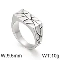 Silver stainless steel geometric cracked pattern ring 9.5mm width and 10g weight - Size 6 / Cracked Rectangular Style (KR92011-GC) / Silver