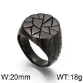 Premium black stainless steel signet ring with geometric cracked texture for men - Size 6 / Cracked Round Style (KR92017-GC) / Black
