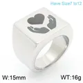 Polished stainless steel signet ring featuring heart hands engraving in silver color - Size 7 / Hands Holding Heart Square Style (KR111362-Z) / Silver