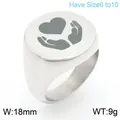 Polished stainless steel signet ring featuring heart and hands engraving design - Size 6 / 18mm Round Heart Pattern Style (KR111367-Z) / Silver