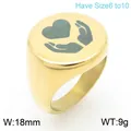 Gold plated stainless steel signet ring featuring a heart and hands laser engraving - Size 6 / 18mm Round Style with Heart and Hands Pattern (KR111365-Z) / Gold