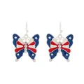 Close-up detail of butterfly hook earrings featuring US flag stars and stripes pattern - Butterfly Style (11413)