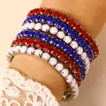 Independence Day multilayer bracelet set with red, white and blue rhinestone beads - Multi-layer Beaded Stacked Style (17 Stacked)