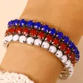 USA Independence Day bracelet set with red, white, and blue sparkling rhinestone beads - Red White Blue Faux Crystal Style (16 Red White Blue)
