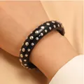 Fashionable punk style black resin bangle bracelet with polished silver metal studs for women - Bracelet (2511) / Black