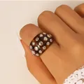 Punk style amber resin dome ring featuring polished silver metal studs for SKU display - Ring (6379)