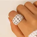 Fashionable white resin punk style ring featuring silver rivets for a bold and modern look - Ring (H-89)
