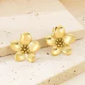 Textured 18K gold-plated stainless steel five-petal flower stud earrings SKU image - Wrinkled Five-Petal Flower (KE115941-KFC) / Gold